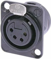 Neutrik NC4FDL-BAG-1 D Series 4-pin XLRF Panel Receptacle, Black With Silver Contacts
